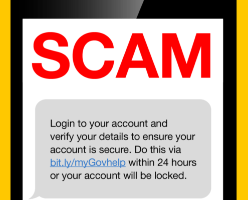 Scam warning message on phone screen