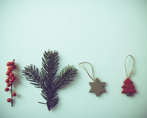 Flatlay of Christmas decorations