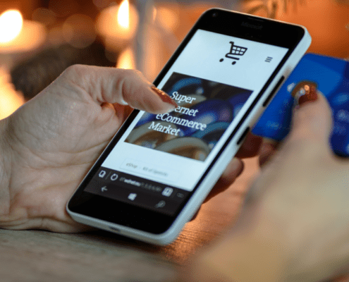 Smartphone with ecommerce on screen