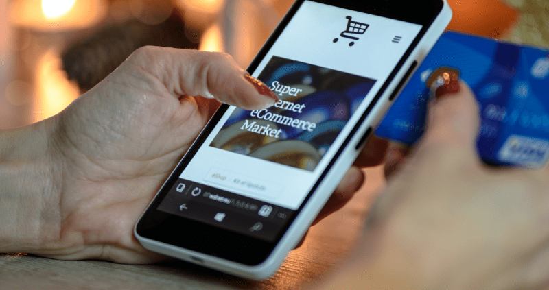 Smartphone with ecommerce on screen